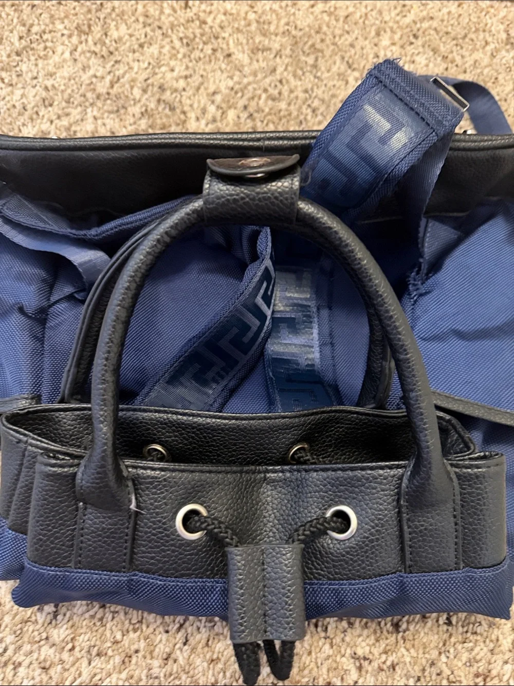 VERSACE Parfums Navy Blue and Black Men's Drawstring Backpack. Used condition.